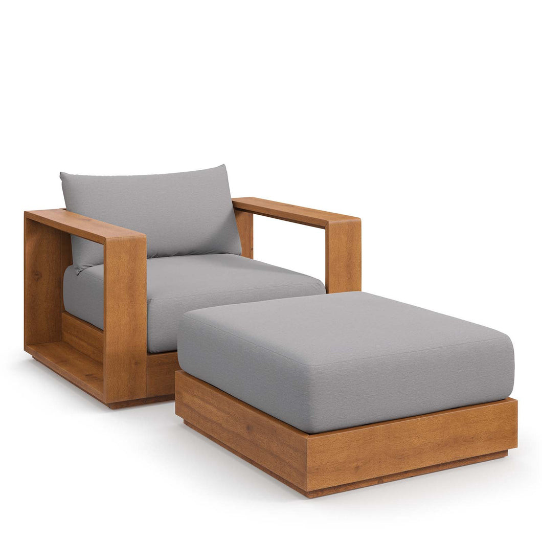 Tahoe 2-Piece Outdoor Patio Acacia Wood Armchair and Ottoman Set by Modway