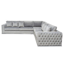 Load image into Gallery viewer, Envy 3PC Sectional in Platinum Grey Velvet with Tufted Outside Detail and Silver Metal Trim by Diamond Sofa
