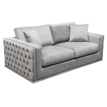 Load image into Gallery viewer, Envy Loveseat in Platinum Grey Velvet with Tufted Outside Detail and Silver Metal Trim by Diamond Sofa
