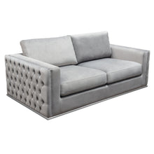 Load image into Gallery viewer, Envy Loveseat in Platinum Grey Velvet with Tufted Outside Detail and Silver Metal Trim by Diamond Sofa
