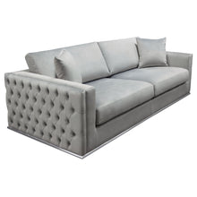 Load image into Gallery viewer, Envy Sofa in Platinum Grey Velvet with Tufted Outside Detail and Silver Metal Trim by Diamond Sofa
