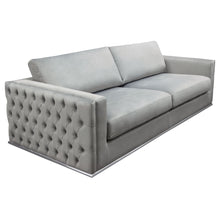 Load image into Gallery viewer, Envy Sofa in Platinum Grey Velvet with Tufted Outside Detail and Silver Metal Trim by Diamond Sofa
