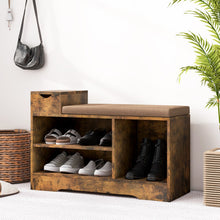 Load image into Gallery viewer, Entryway Storage Shoe Bench with 1 Storage Drawer and 3 Open Compartments-Rustic Brown
