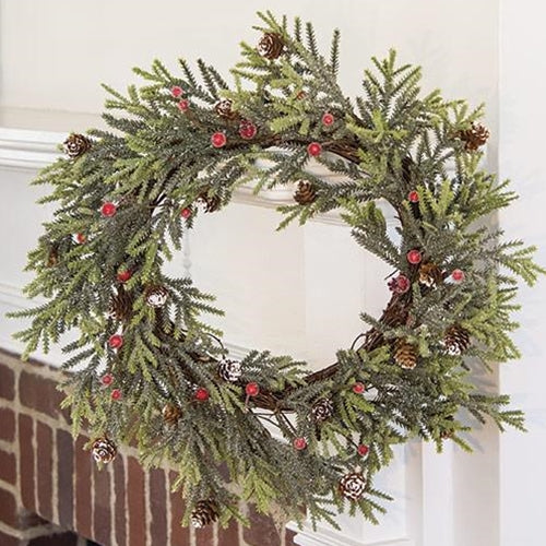Mountain Pine Wreath w/ Red Berries 18