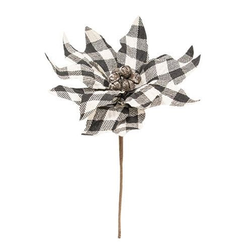 Black & White Buffalo Check Poinsettia Pick (Pack of 4)