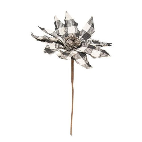 Black & White Buffalo Check Poinsettia Spray (Pack of 4)