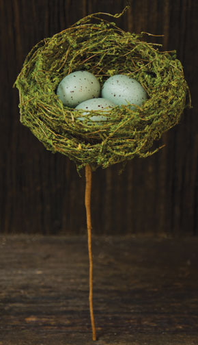 Moss Bird Nest Pick - Blue Eggs (Pack of 4)