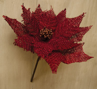 Burlap Poinsettia Pick Red (Pack of 4)