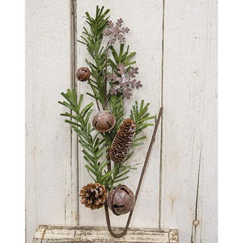Rusty Glitter Bell & Snowflake Pine Spray 24