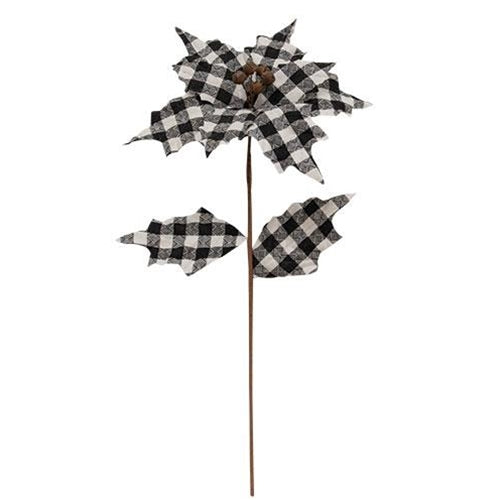 Black & White Plaid Country Poinsettia Spray 20