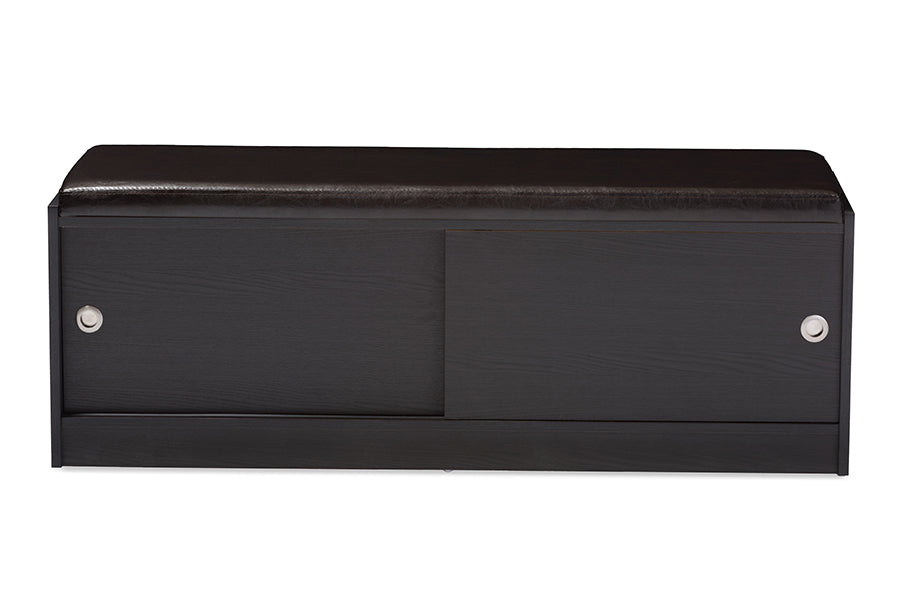 Baxton Studio Clevedon Modern and Contemporary Dark Brown Wood Entryway Storage Cushioned Bench Shoe Rack Cabinet Organizer