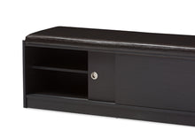 Load image into Gallery viewer, Baxton Studio Clevedon Modern and Contemporary Dark Brown Wood Entryway Storage Cushioned Bench Shoe Rack Cabinet Organizer
