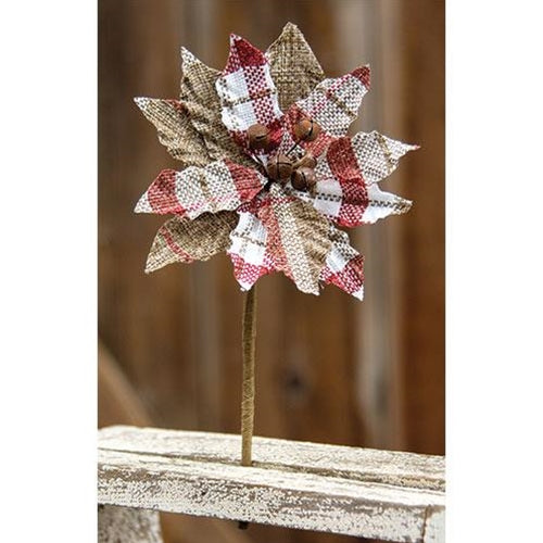 *Small Red & White Plaid Poinsettia Pick (Pack of 4)