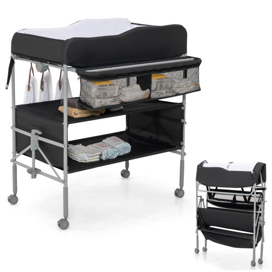 Portable Baby Changing Table with Wheels and 4-position Adjustable Heights