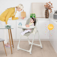 Load image into Gallery viewer, Folding High Chair with Height Adjustment and 360° Rotating Wheels-Gray
