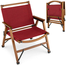 Load image into Gallery viewer, Patio Folding Camping Beach Chair with Solid Bamboo Frame-Red

