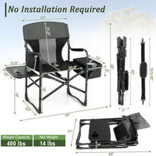 Load image into Gallery viewer, Folding Camping Directors Chair with Cooler Bag and Side Table-Black
