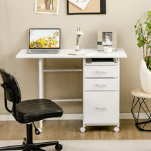 Load image into Gallery viewer, Home Office Folding Computer Laptop Desk Wheeled with 3 Drawers-White
