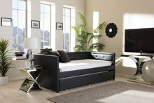Load image into Gallery viewer, Baxton Studio Frank Modern and Contemporary Black Faux Leather Button-Tufting Sofa Twin Daybed with Roll-Out Trundle Guest Bed
