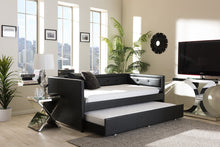 Load image into Gallery viewer, Baxton Studio Frank Modern and Contemporary Black Faux Leather Button-Tufting Sofa Twin Daybed with Roll-Out Trundle Guest Bed
