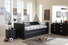 Load image into Gallery viewer, Baxton Studio Frank Modern and Contemporary Black Faux Leather Button-Tufting Sofa Twin Daybed with Roll-Out Trundle Guest Bed
