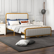 Load image into Gallery viewer, Upholstered Gold Platform Bed Frame with Velvet Headboard-Full Size
