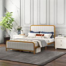 Load image into Gallery viewer, Upholstered Gold Platform Bed Frame with Velvet Headboard-Full Size
