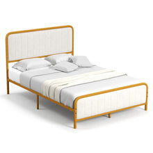 Load image into Gallery viewer, Upholstered Gold Platform Bed Frame with Velvet Headboard-Full Size
