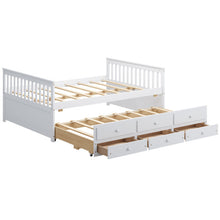 Load image into Gallery viewer, Full Size Wood Daybed Frame with Trundle Bed and 3 Storage Drawers-White
