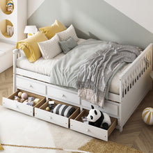 Load image into Gallery viewer, Full Size Wood Daybed Frame with Trundle Bed and 3 Storage Drawers-White
