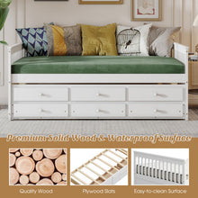 Load image into Gallery viewer, Full Size Wood Daybed Frame with Trundle Bed and 3 Storage Drawers-White
