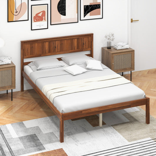 Twin/Full/Queen Size Bed Frame with Wooden Headboard and Slat Support-Full Size