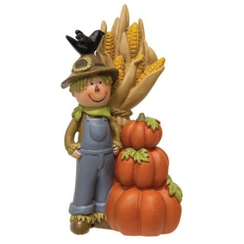 Resin Scarecrow With Cornstalks and Pumpkins (Pack of 2)