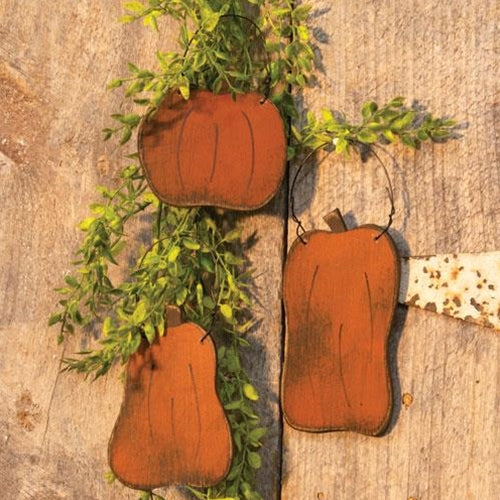 Primitive Wood Pumpkin Ornament 3 Asstd. (Pack of 4)