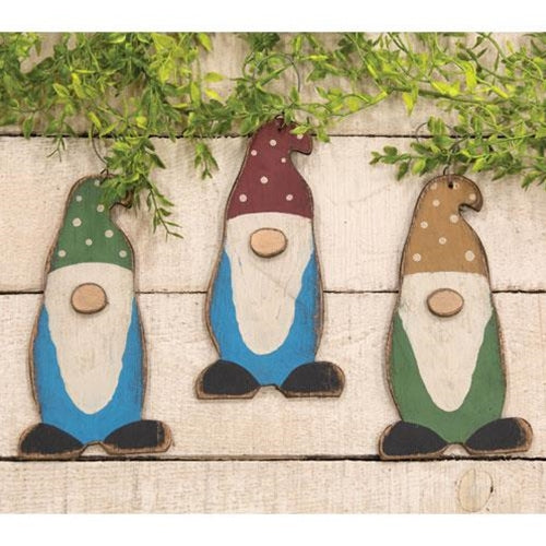 Wooden Primitive Gnome Ornament 3 Asstd. (Pack of 2)