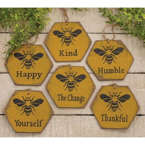 Bee Inspirational Distressed Ornament 6 Asstd. (Pack of 4)