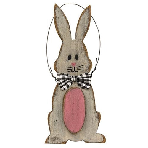Distressed Wooden Bunny & Egg Ornament (Pack of 4)