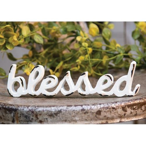 'Blessed' Distressed White Resin Figurine (Pack of 4)