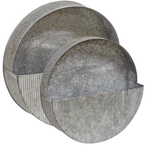 2/Set Washed Galvanized Circle Wall Pockets