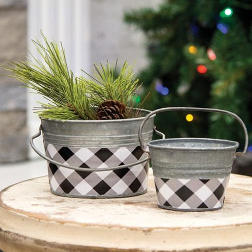 Black & White Buffalo Check Mini Oval Pail (Pack of 4)