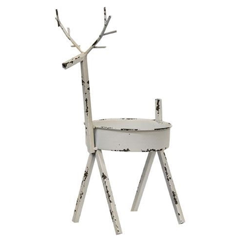 White Distressed Deer Candle Holder 12
