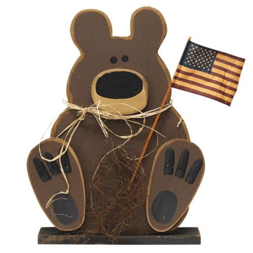 Wooden Americana Teddy on Base