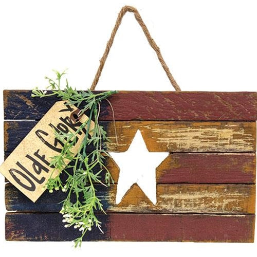 Distressed Lath Flag w/Star Cutout & 