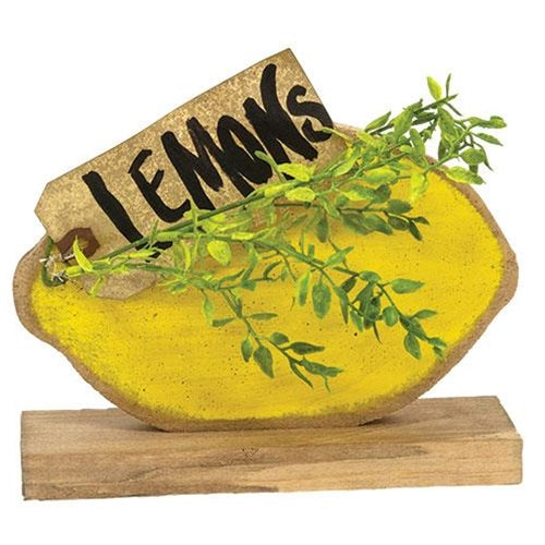 Distressed Painted Wood Lemon on Base