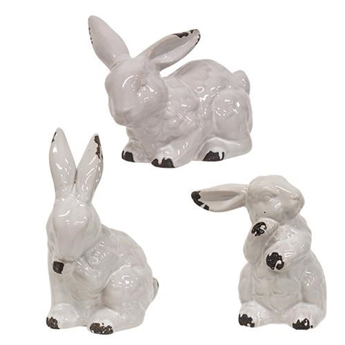White Distressed Ceramic Bunny Figurine 3 Asstd. (Pack of 2)
