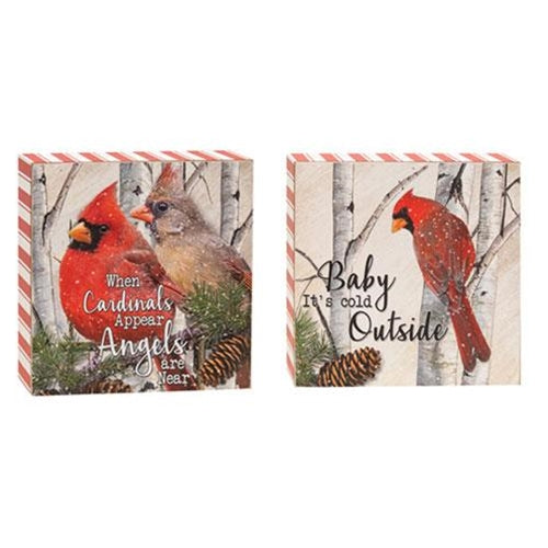 '+Wood Cardinal Box Sign 2 Asstd. (Pack of 4)