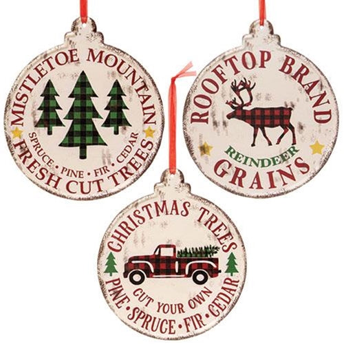 Vintage Look Holiday Plaque Ornament 3 Asstd. (Pack of 4)