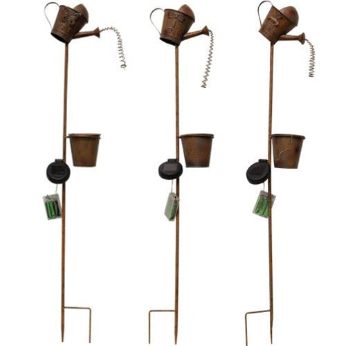 Solar Lighted Metal Watering Can Yard Stake w/Planter By CWI Gifts