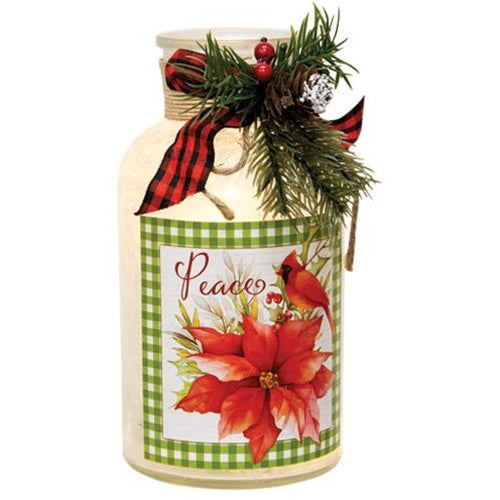 Lighted Frosted Glass Poinsettia Bottle 2 Asstd.