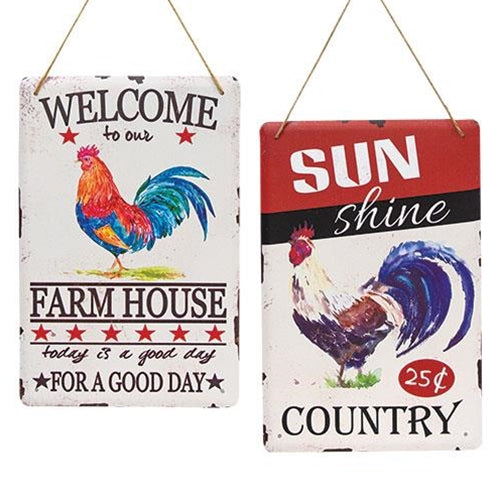 Metal Rooster Sign 2 Asstd. (Pack of 4)